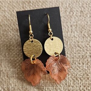Gold and Amber Leaf Drop Earrings - Women Jewelry